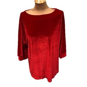 Liz Claiborne Career Holiday Red‎ Velvet Top Size LT Large Tall Stretch